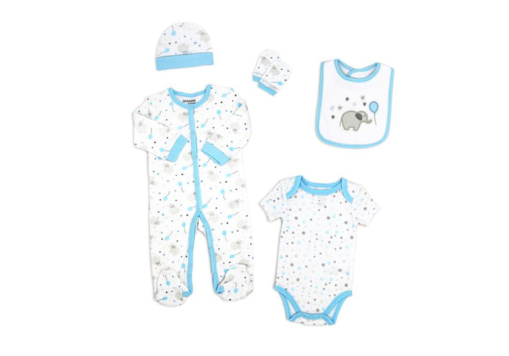 Blue Balloons and Elephant 5pc Gift Set - Sz 6-9 mths