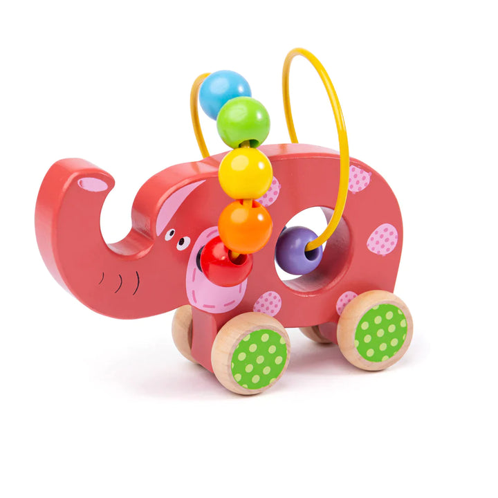 Wooden Push Along Elephant with Beads - Bigjigs