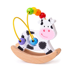 Wooden Push Along Cow with Beads - Bigjigs