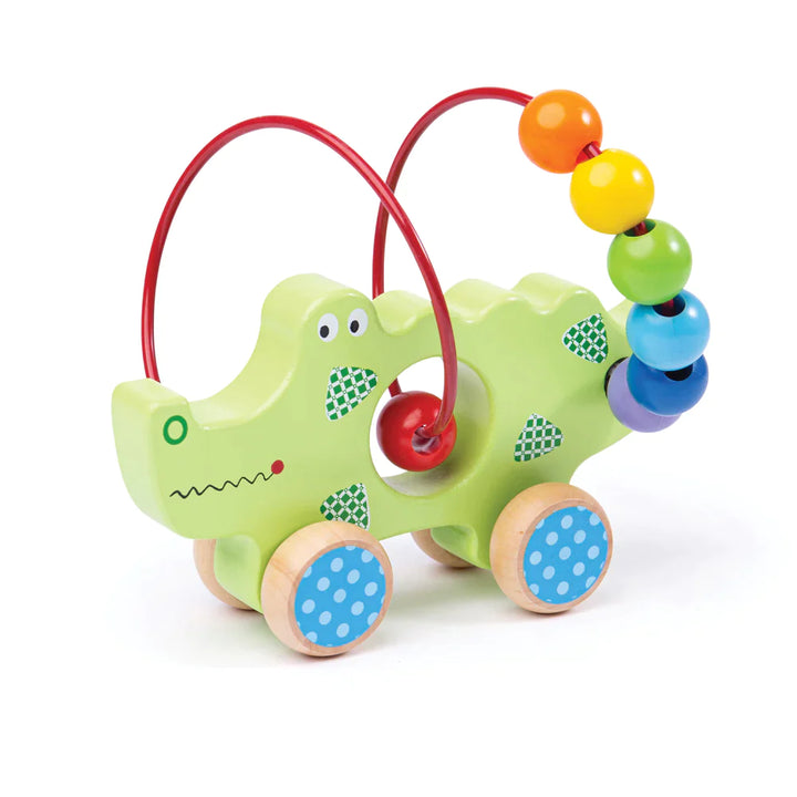 Wooden Push Along Crocodile with Beads - Bigjigs