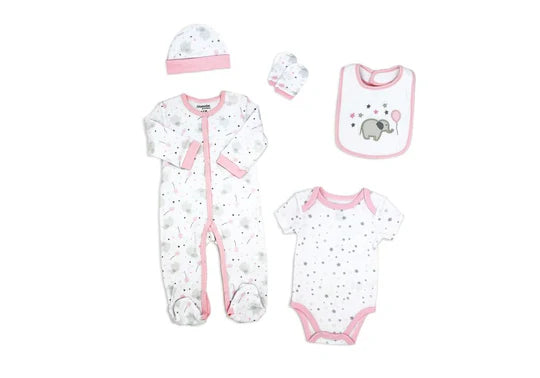 Pink Balloons and Elephant 5pc Gift Set - Sz 6-9mths