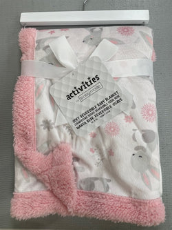 Pink Bunny Mink Sherpa Baby Blanket